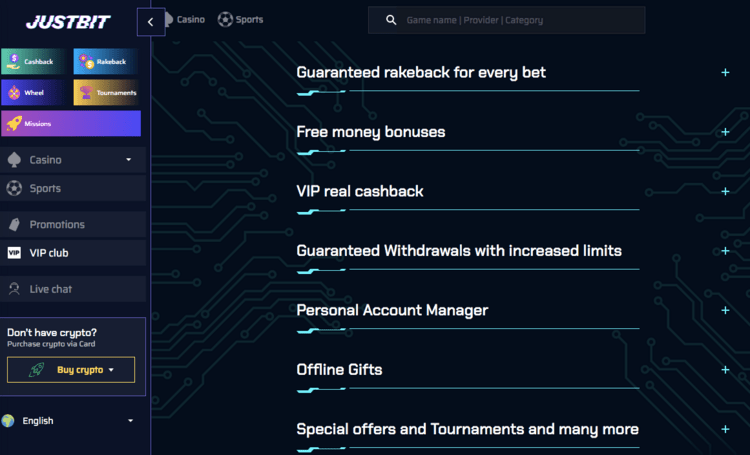 justbit casino vip requirements screenshot