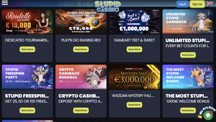 stupid casino bonus page screenshot