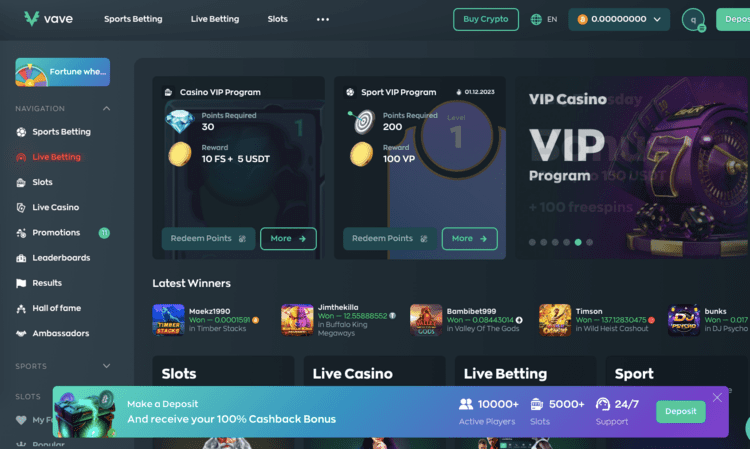 vave live betting options